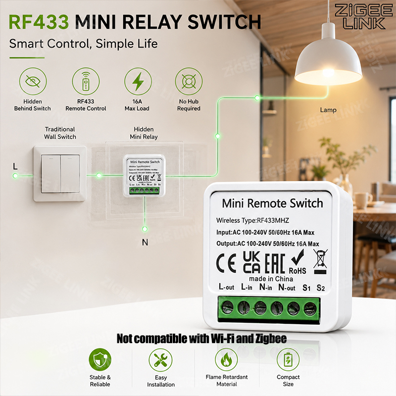 Diy Home Automation System - جهاز استقبال ذكي صغير RF433MHz 16A