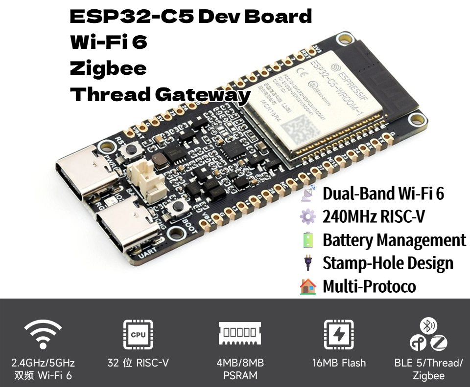 ESP32-C5 لوحة تطوير Wi-Fi 6 &  - مراجعة Matter Hub Thread وسعره
